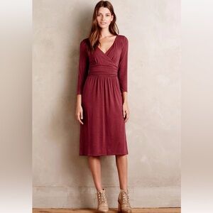 Anthropologie 'Galena' Wine Midi Dress by Maeve Sz M Beautiful Classic NWT